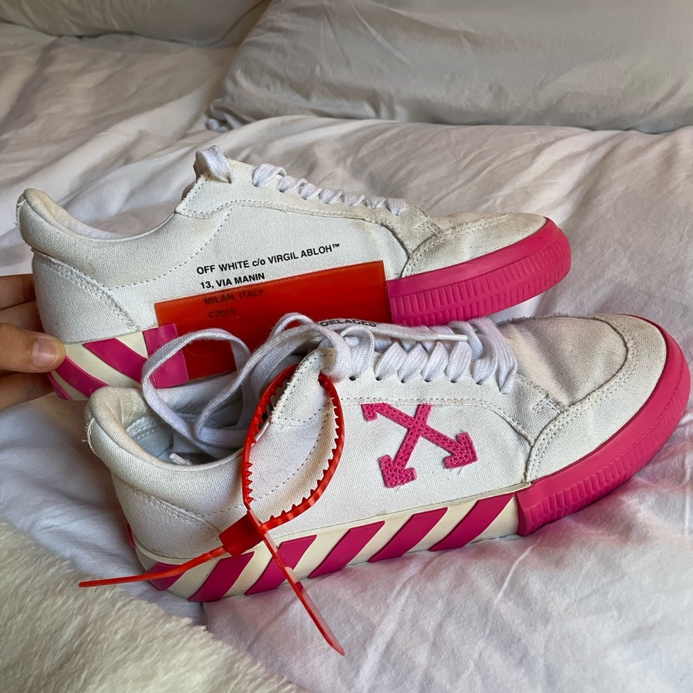 Off-White Cream and Pink Sneakers with Signature Arrow